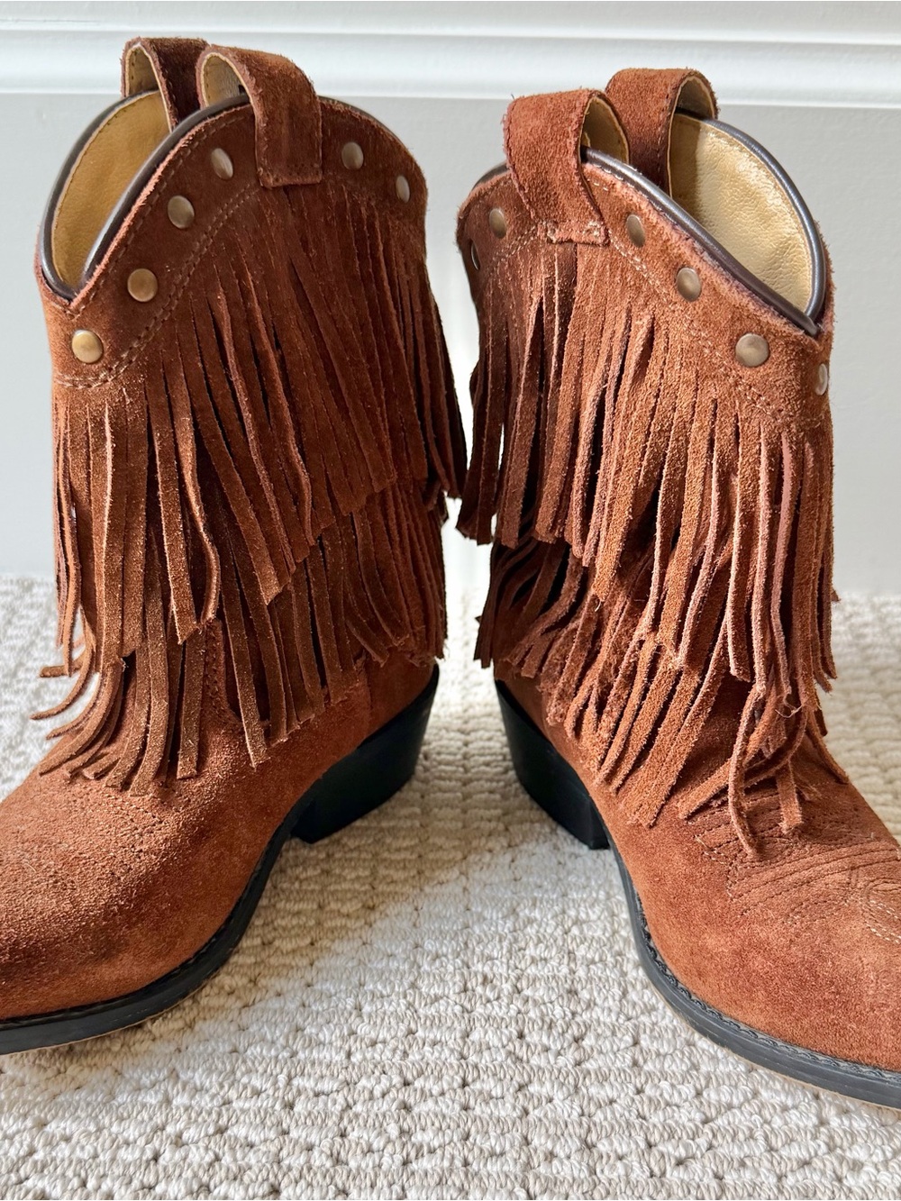 Kids Suede Fringe Ankle Boots - Brown